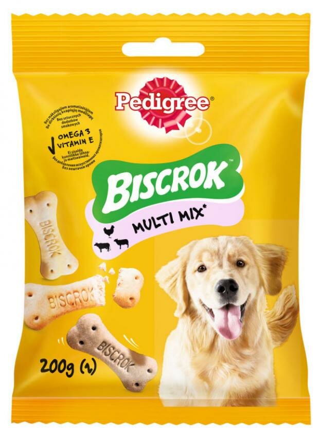 Лакомство для собак Pedigree Biscrok бисквитные косточки ассорти, 200 г