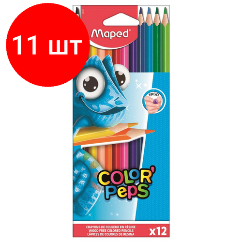 Комплект 11 наб, Карандаши цветные Maped COLOR'PEPS трехгранные, пластик,12цв/наб,862702