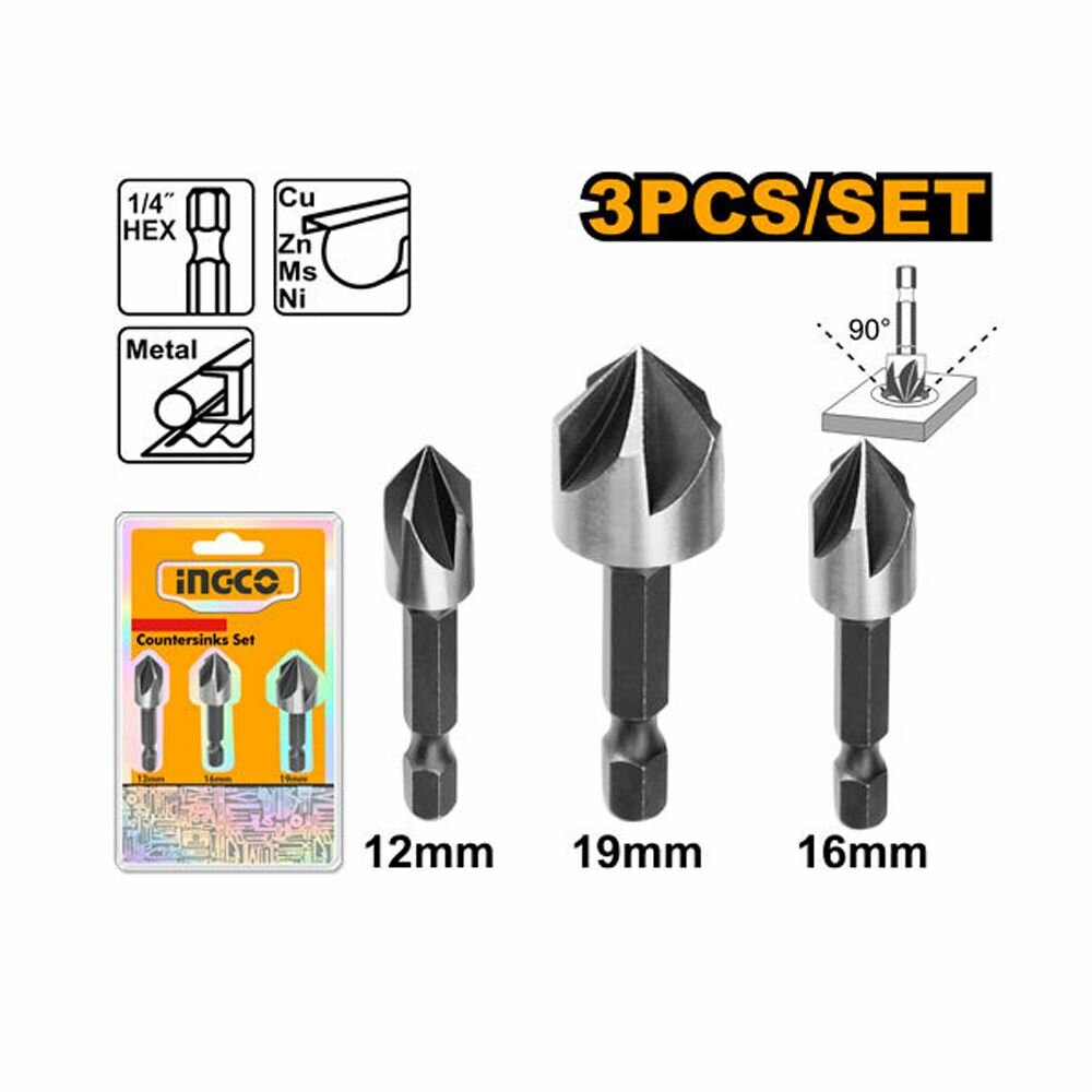 Набор зенкеров по металлу 3 шт DBCS0031 INGCO