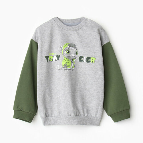 фото Толстовка basia, размер свитшот для мальчика, цвет средне-серый меланж/тёмный хаки, рост 80 см (48), серый