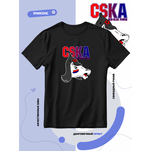 фото Футболка cska с белым конём в шапке со звездой, размер l, черный smail-p