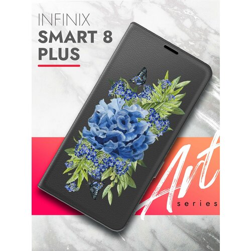 Чехол на Infinix Smart 8 Plus (Инфиникс Смарт 8+) черный книжка эко-кожа с функцией подставки и магнитами Book case, Brozo (принт) Синий Колокольчик чехол на infinix smart 8 инфиникс смарт 8 синий книжка эко кожа с функцией подставки и магнитами book case brozo принт россия флаг лента