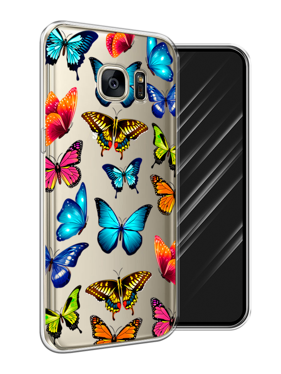 Силиконовый чехол на Samsung Galaxy S7 / Самсунг Галакси S7 "Разные бабочки", прозрачный