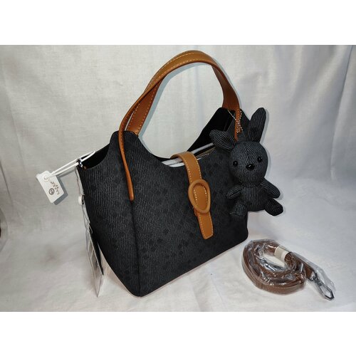 фото Сумка тоут черная6627, фактура бархатистая, гладкая, коричневый, черный ип богатырева