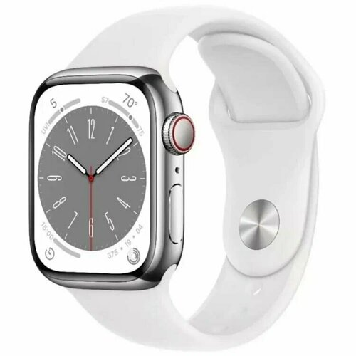 умные часы apple watch series 8 gps cellular 41 мм s m midnight starlight Умные часы Apple Watch Series 8 45mm Cellular Aluminum Case with Sport Band (Цвет: Silver/White)