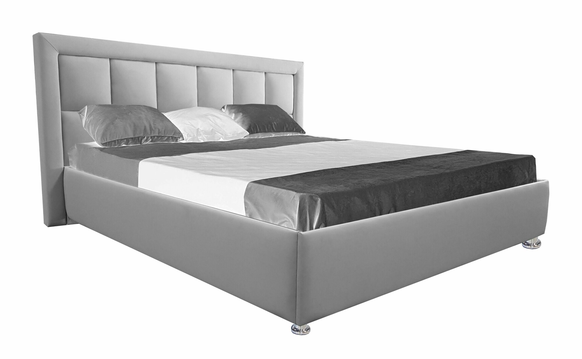 Двуспальная кровать Флорида 180x200 с подъемным механизмом и с коробом для белья велюр серый ножки 5 см