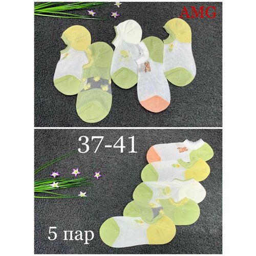 фото Носки , 5 пар, размер 37/41, зеленый, белый amg style