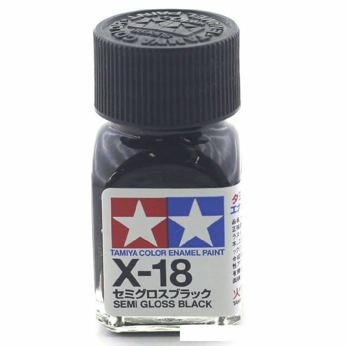 X-18 Semi-Gloss Black, enamel paint 10 ml. (Чёрный полуматовый) Tamiya 80018