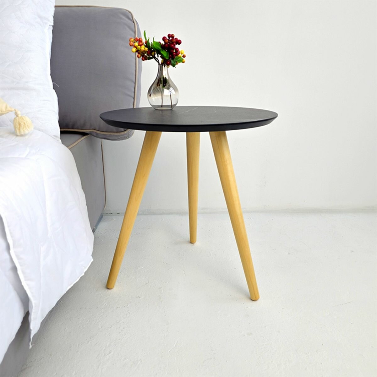 Журнальный столик черный мрамор искусственный камень пластик для гостиной деревянные опоры
