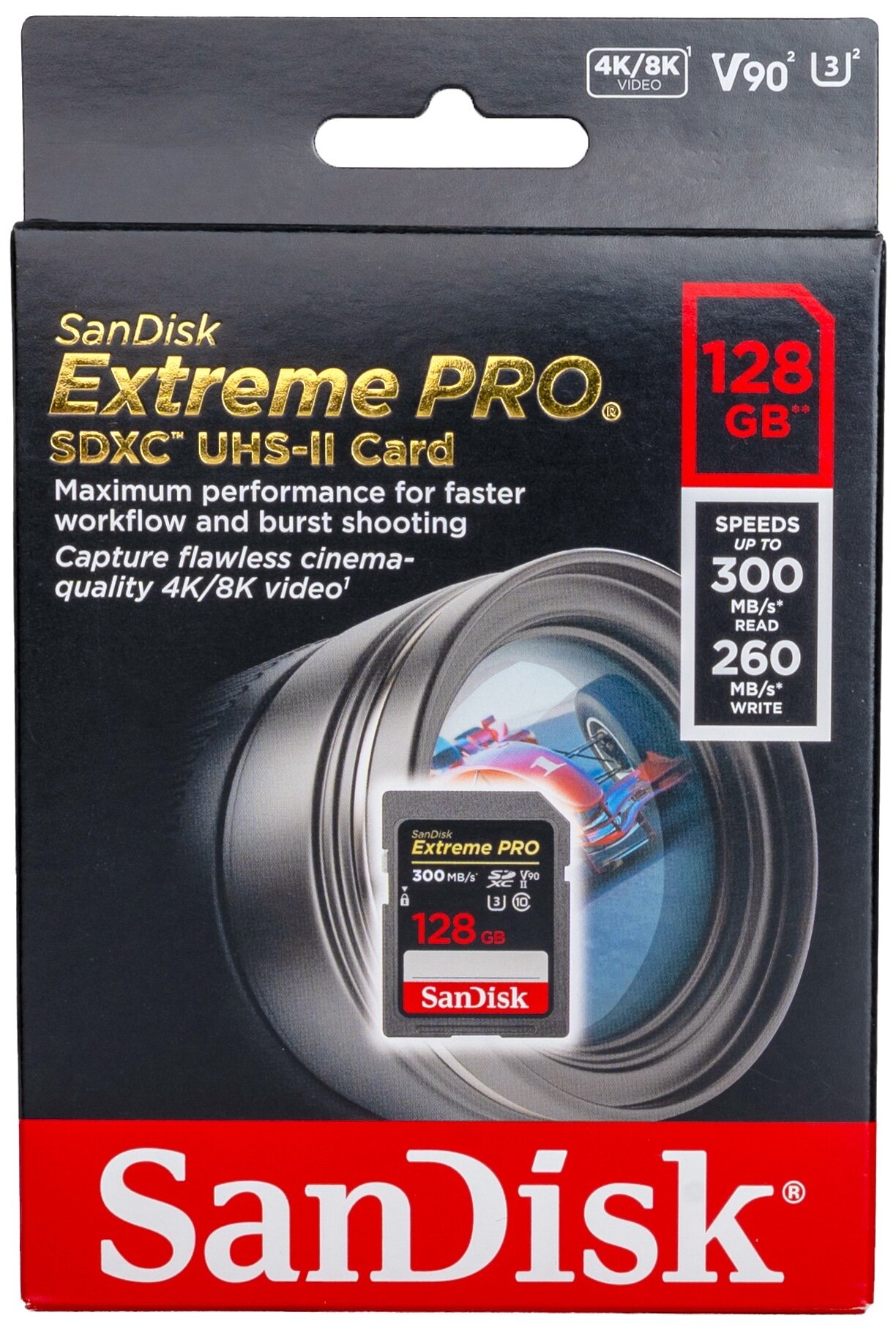 Карта памяти SanDisk Extreme PRO SDXC 128 ГБ Class 10 UHS-II U3 V90 8K-Video (R/W 300/260 Mb/s)