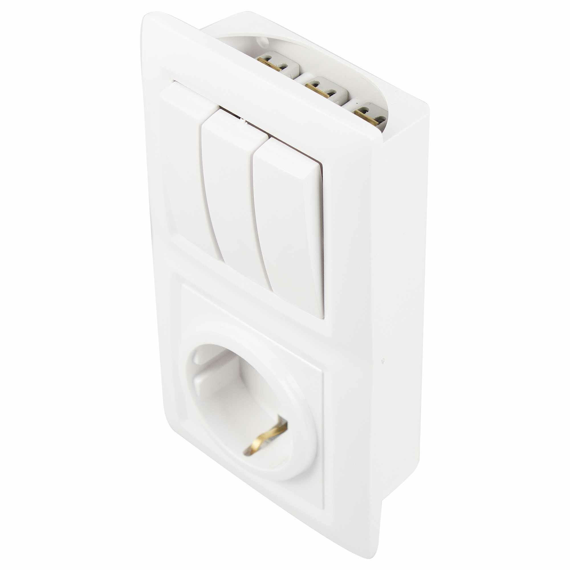 Блок выключатель с розеткой встраиваемый Reone 3 клавиши с заземлением цвет белый - фото №2