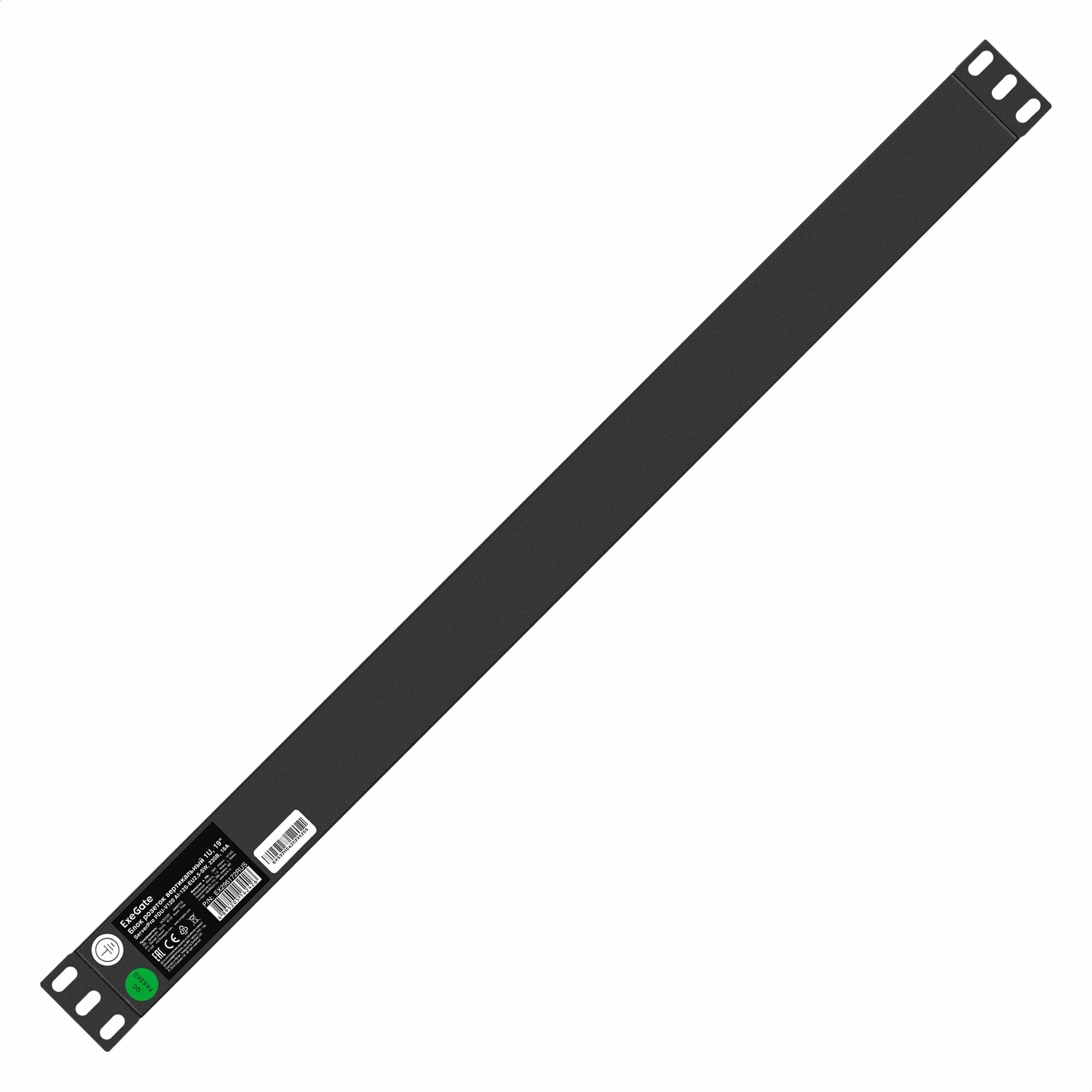 Блок розеток вертикальный ExeGate ServerPro PDU-V120 Al-12S-EU2.5-SW (19", 1U, Алюминий, 12 Schuko, кабель с евровилкой VDE-250V-16A-3*1.5mm2, 2.5 метра, выкл. с подсветкой, черный, RTL) — фото 1