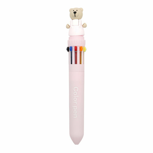 Ручка шариковая автоматическая Мишка розовый, 10-цветная, 74901