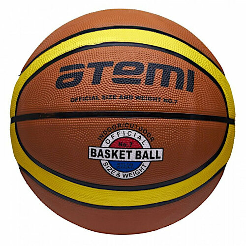 Мяч баскетбольный ATEMI р.7, резина, 12 панелей, окр.75-78 BB16 (коричневый-желтый)