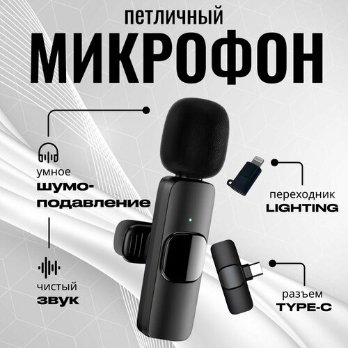 Микрофон беспроводной петличный для смартфона Type-C и Lightning микрофон для мобильного устройства петличный проводной разъем lightning для iphone