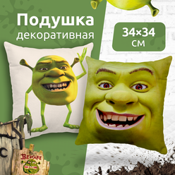 Подушка декоративная на диван для дома MEGA TOYS в подарок с принтом Шрек мем Shrek 34x34