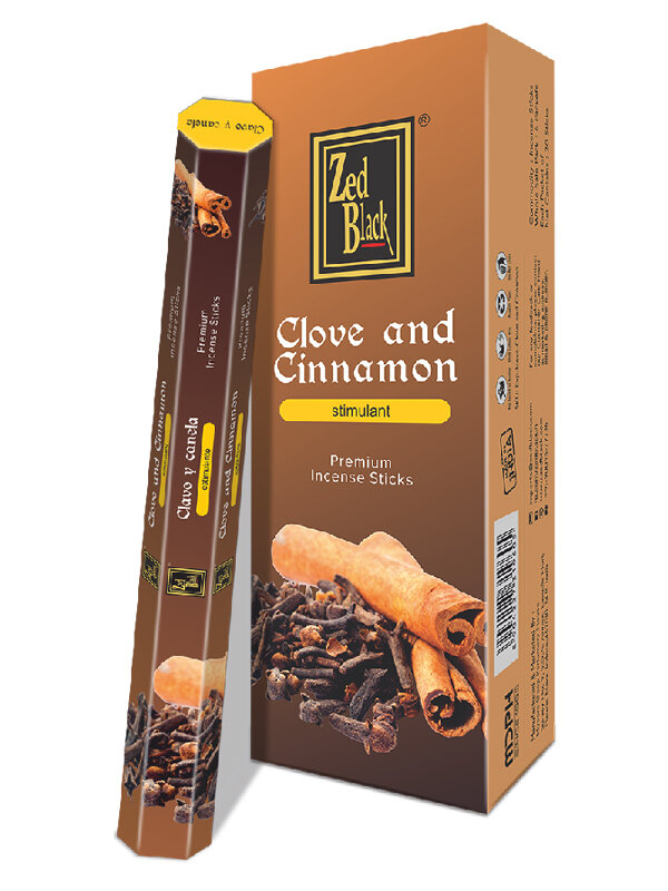 CLOVE AND CINNAMON Premium Incense Sticks, Zed Black (гвоздика И корица премиум благовония палочки, Зед Блэк), уп. 20 палочек.