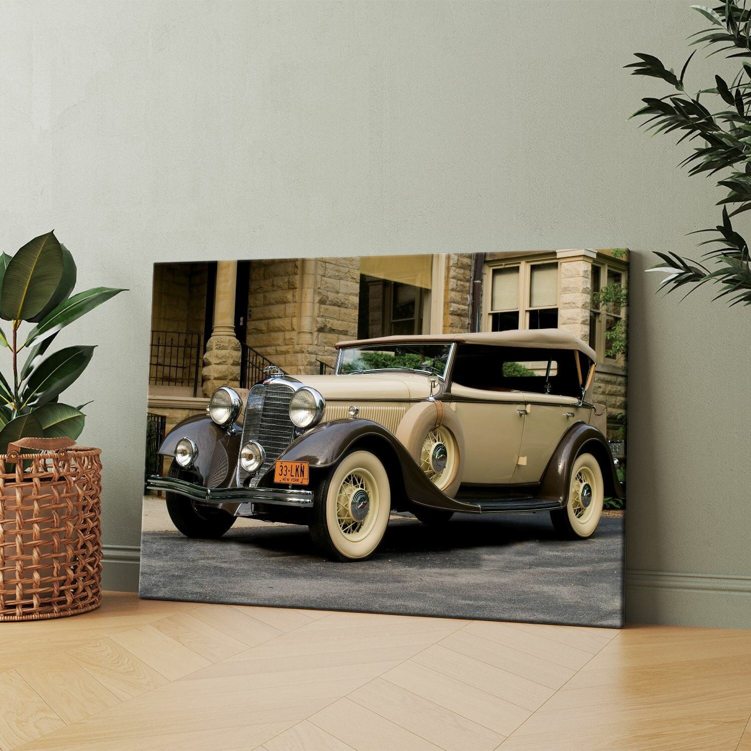 Картина на холсте (Ретро авто, старинный автомобиль, раритетные машины) 60x80 см. Интерьерная, на стену.