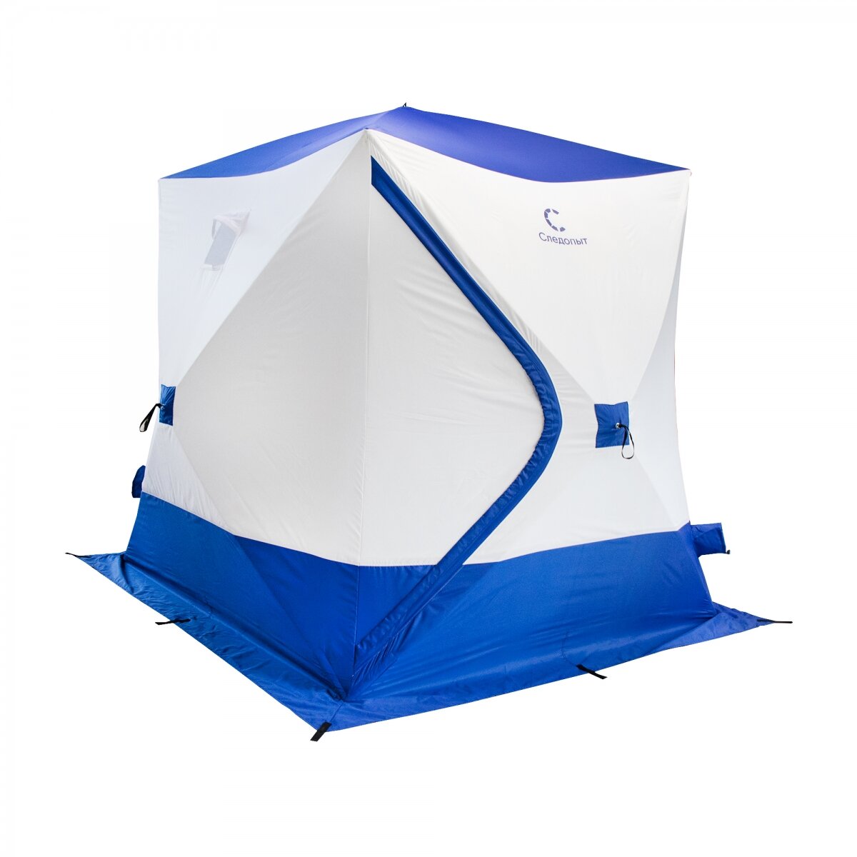 Палатка зимняя куб следопыт "Long", 2,15х1,8 м, S по полу 3,8 кв. м, 3 слоя, цв. синий/белый, PF-TW-38