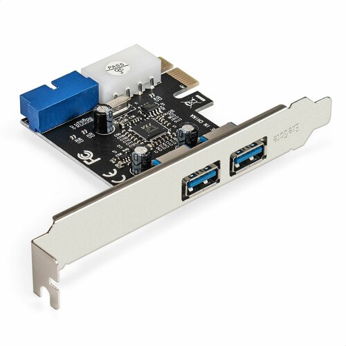 Контроллер ExeGate EXE-342 (PCI-E x1 v2.0, 2*USB3.0 ext.+ 1*19pin int. (внутренние коннекторы для подключения 2*USB3.0 портов на корпусе), разъем доп. питания, VIA Labs Chipset VL805) EX296209RUS