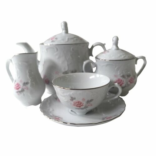 Сервиз чайный cmielow рококо бледная роза отводка платиной 615 фарфор 31968₽