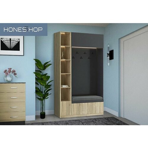 Прихожая Либрей ЛДСП корпус дуб сонома, фасад дуб сонома/черный шагрень, 100х60х220