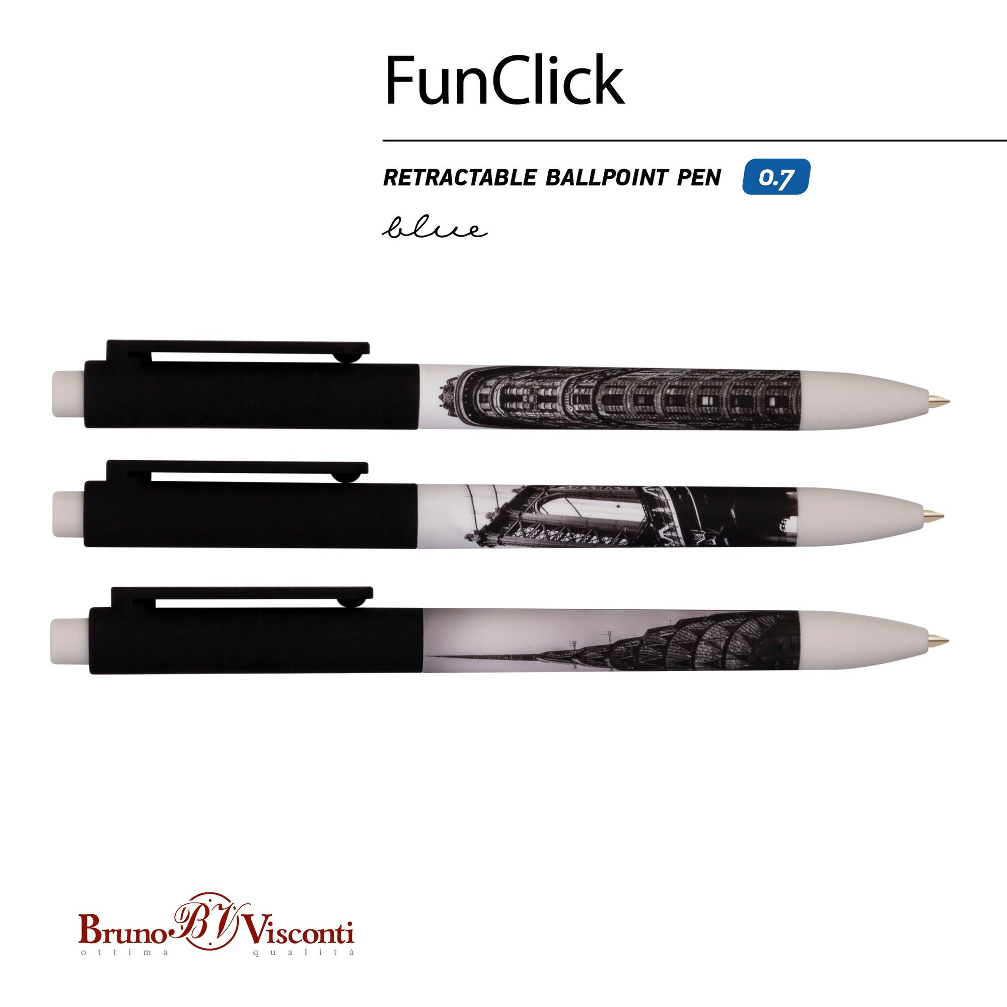 Ручка шариковая FunClick. New York, синяя, в ассортименте Bruno Visconti - фото №3