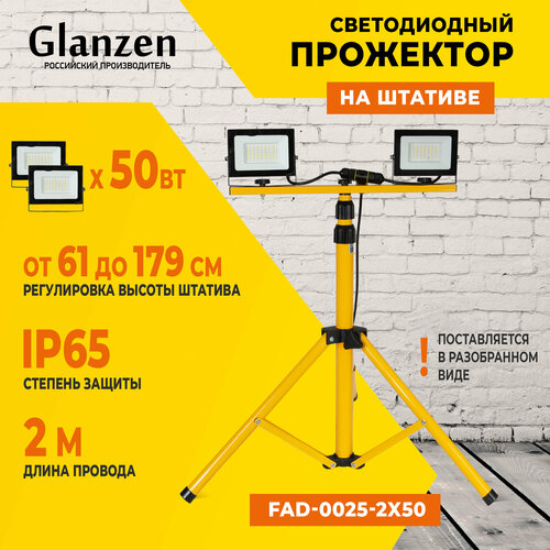 Прожектор светодиодный Glanzen FAD-0025-2X50, 100 Вт, свет: холодный белый