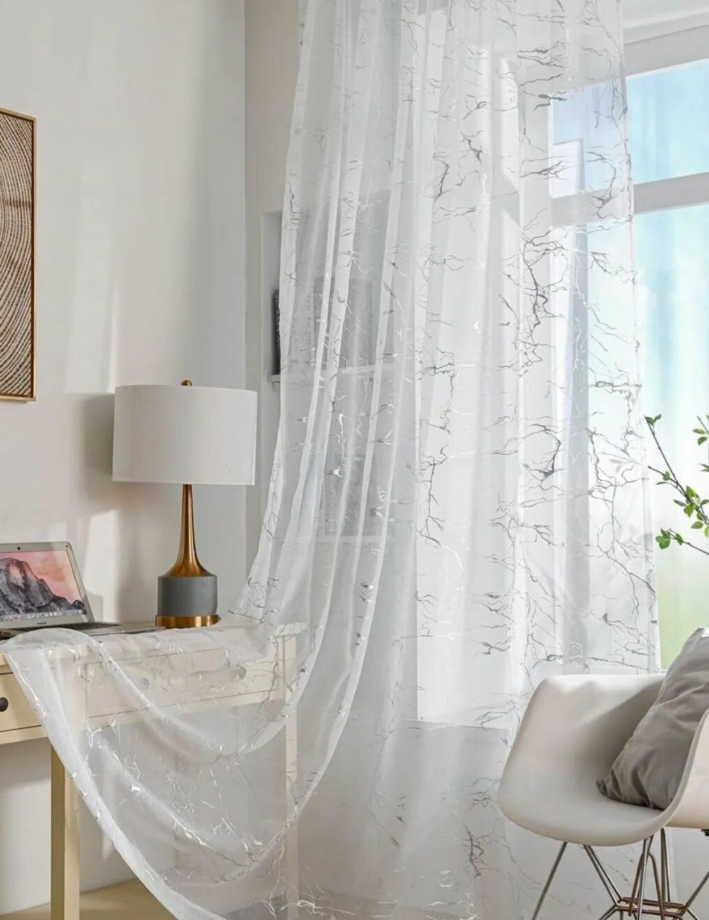Тюль Zanaveska Серебряный мрамор для комнаты