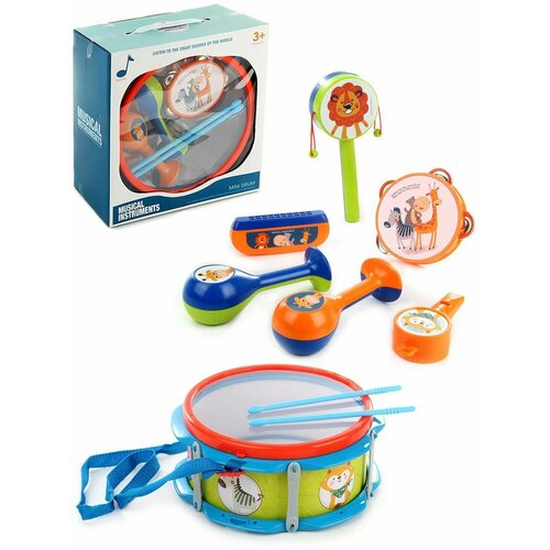 Набор музыкальных инструментов Зверята (7 предметов) Xinya Toys 5813E погремушка бубен для малышей лягушонок 11 5 см