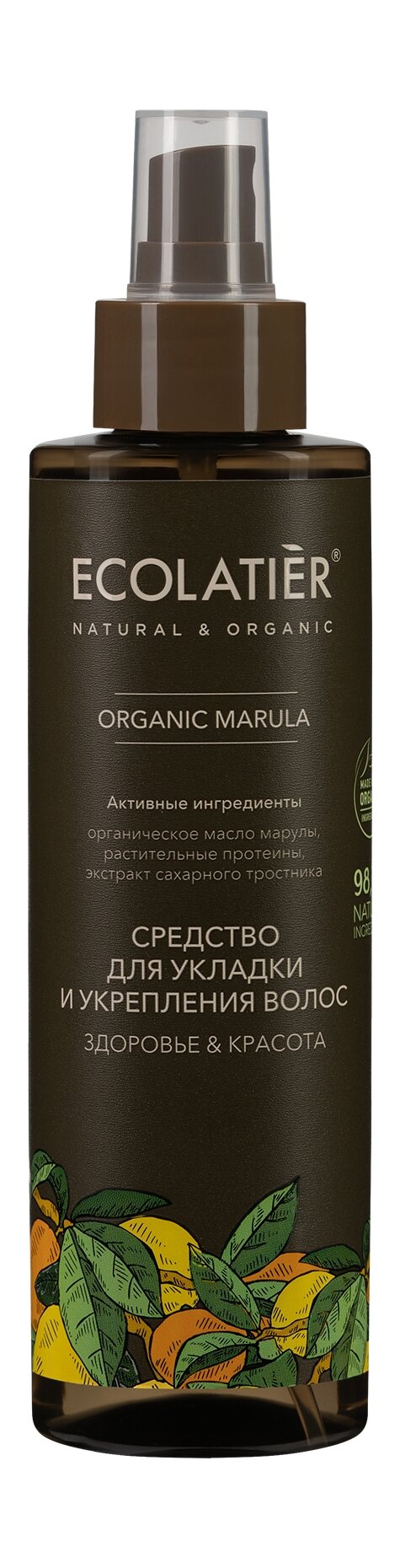 фото ECOLATIER Средство для укладки и укрепления волос Здоровье & Красота Organic Marula, 200 мл