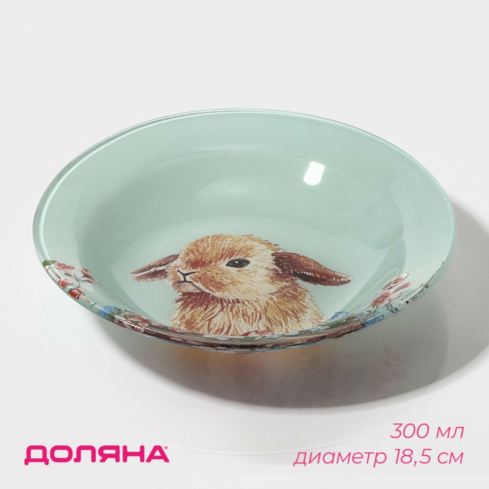 Тарелка стеклянная суповая Доляна «Кролик», 300 мл, d=18,5 см (1шт.)