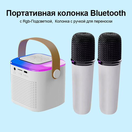 Портативная колонка Bluetooth с Rgb-Подсветкой, Колонка с ручкой для переноски с двумя беспроводными микрофонами