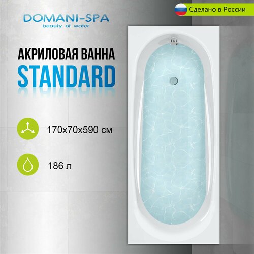 Ванна акриловая Domani-Spa Standard 170х70 пристенная, с ножками в комплекте / ванна на дачу, в дом