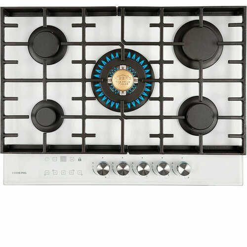 Газовая варочная поверхность HIBERG VM 7155 W 5 конфорок таймер отключения газа всех конфорок газ-контроль электроподжиг чугунные решетки 44400₽