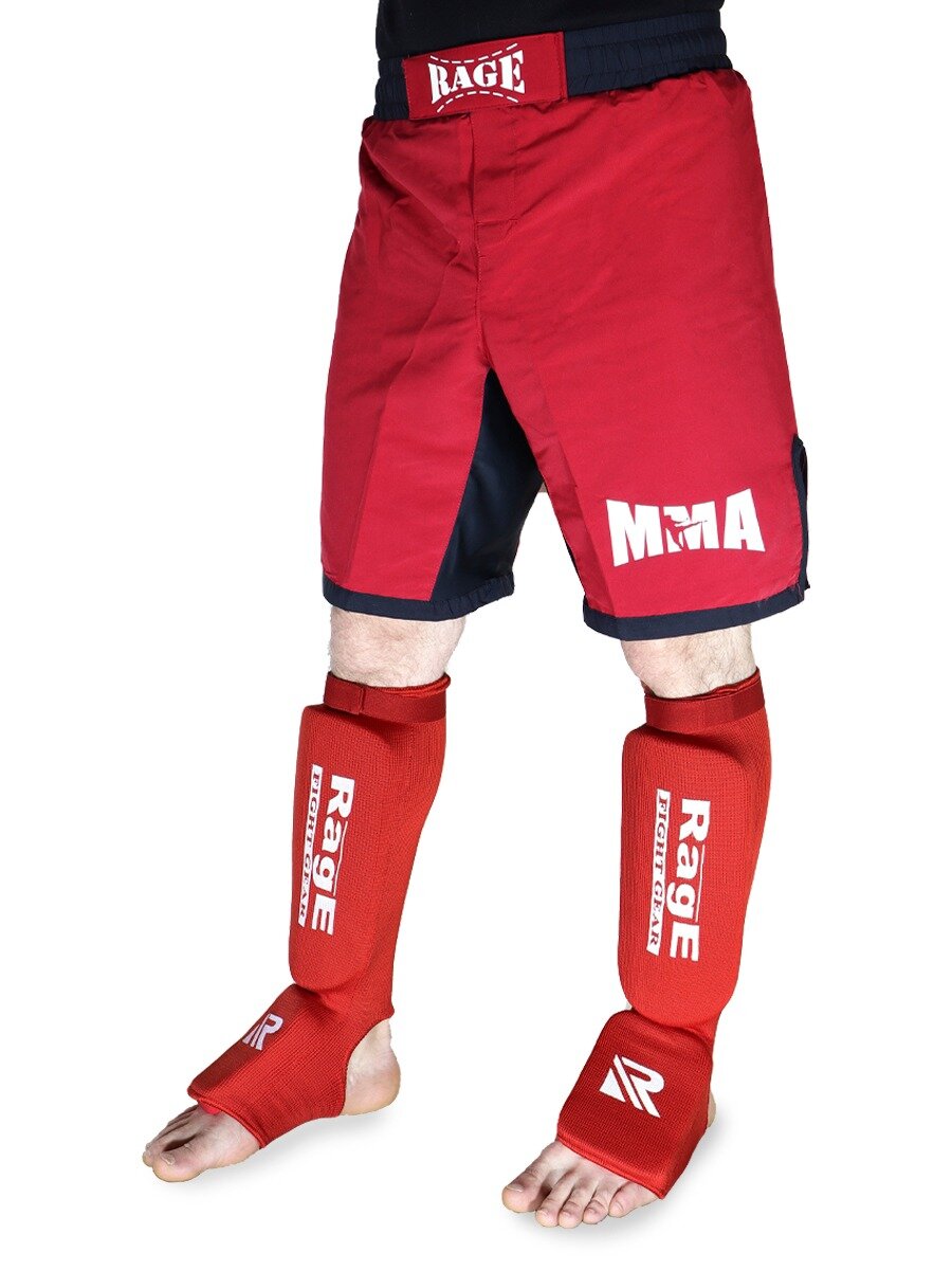Защита голень-стопа Rage красный на липучке эластичная ткань - Sportmile - Красный - L