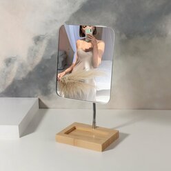 Зеркало с подставкой для хранения «BAMBOO», на гибкой ножке, зеркальная поверхность 16,5 × 19,5 см, цвет коричневый/серебристый (1шт.)