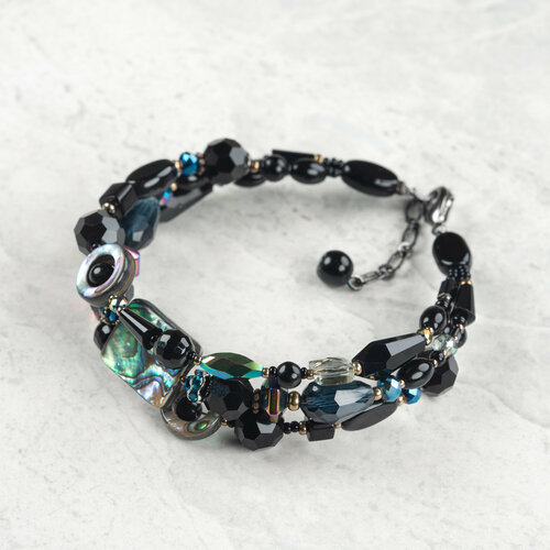 Браслет Diana Savitskaya, гематит, агат, гелиотис, размер 19 см, черный