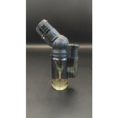 Мини газовая турбо горелка, зажигалка туристическая с пьезоподжигом черная прозрачная