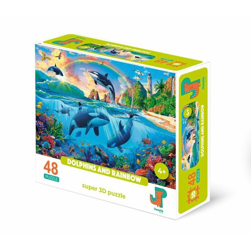 Пазл детский 3D Jazzle Puzzle 48 деталей: Дельфины и радуга