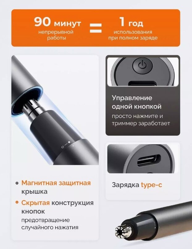 Триммер Xiaomi Mijia Electric Nose Hair Trimmer (MJGHB1LF) Black - фотография № 19