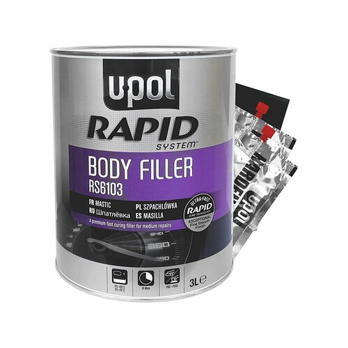 U-POL RS6103 Rapid Body Filler Шпатлевка быстросохнущая автомобильная универсальная 3 л. с шпателем