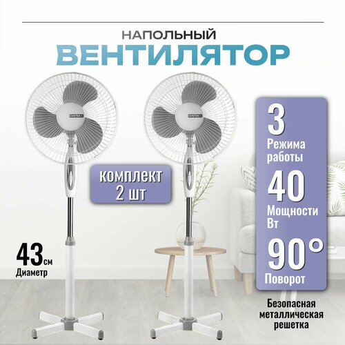 Вентилятор CENTEK CT-5004 Gray напольный (2 шт. в упаковке) для дома и дачи, 40 Вт, 43 см, 3 скорости, серый