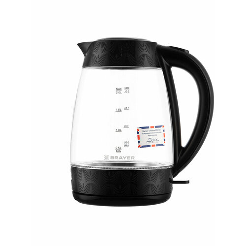 Чайник электрический 20Л 2200ВТ диск стекло внутр подсв встроен фильтр черн BRAYER 468000₽