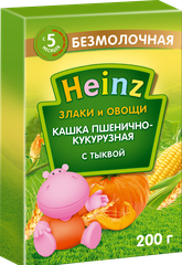 Каша пшенично-кукурузная HEINZ Злаки и овощи, безмолочная с тыквой, с 5 месяцев, 200г