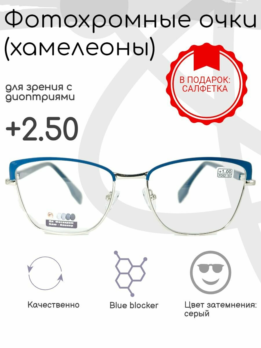 Фотохромные готовые очки с диоптриями 250 корригирующие