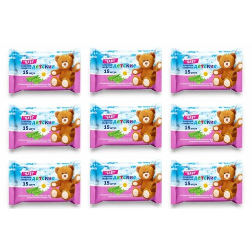Новые горизонты Влажные салфетки Baby с экстрактом Ромашки Алоэ 15 шт 9 уп 659₽