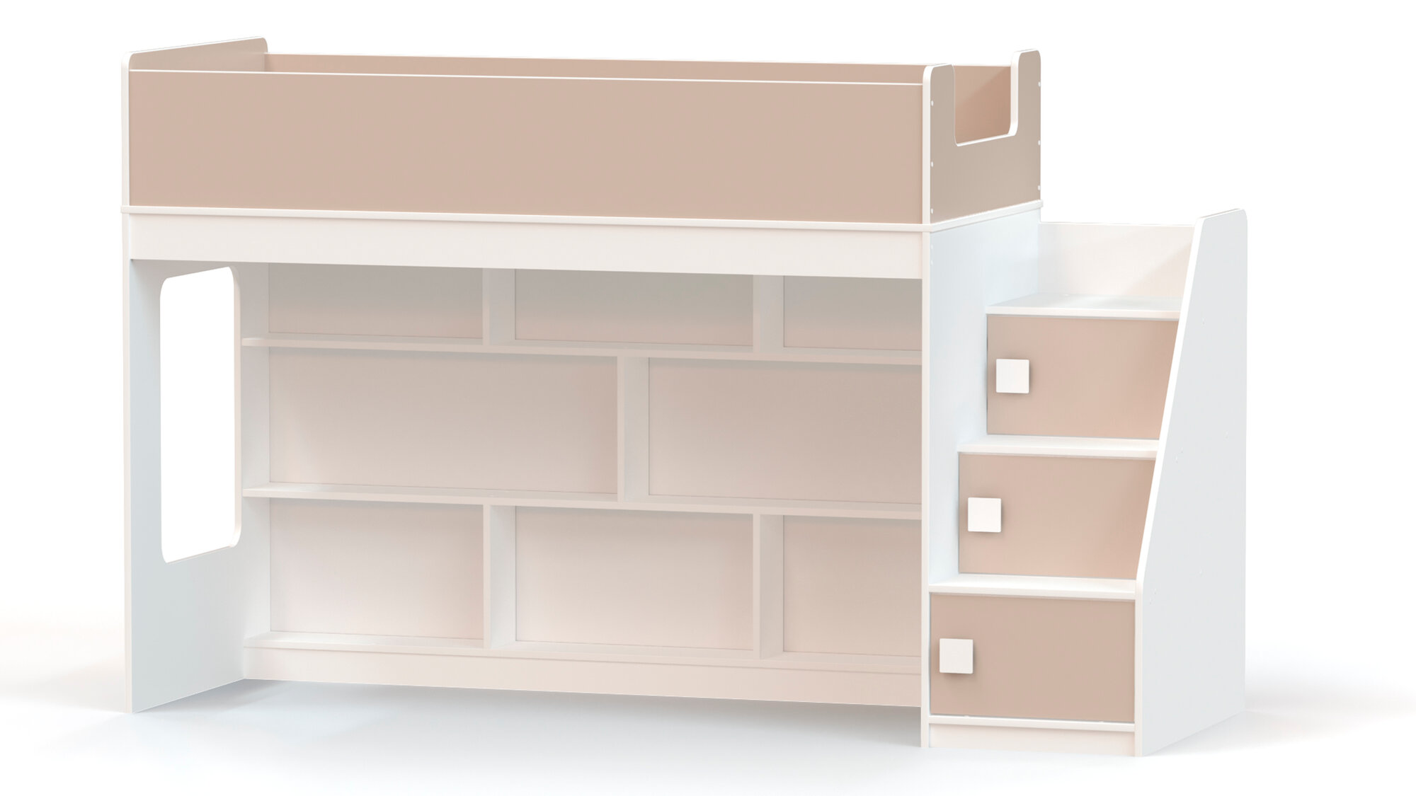 фото Кровать-чердак с игровой зоной и угловой лестницей Ridgimmi 3.3 белая/капучино