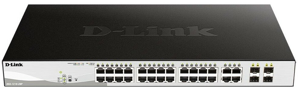 Коммутатор D-Link DGS-1210-28P/F 24x1Гбит/с 4xКомбо(1000BASE-T/SFP) 24PoE 193W управляемый