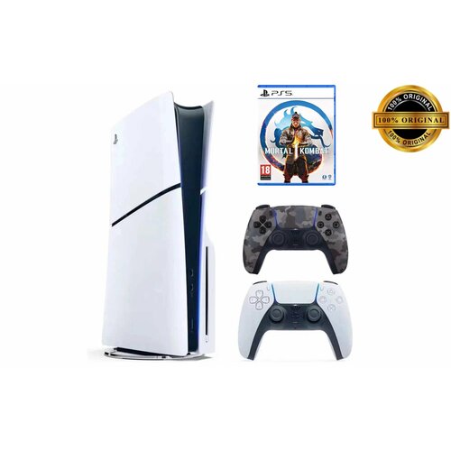 Игровая приставка Sony PlayStation 5 Slim с дисководом 1 ТБ два геймпада белый и камуфляжный Mortal Kombat 1 8500000₽